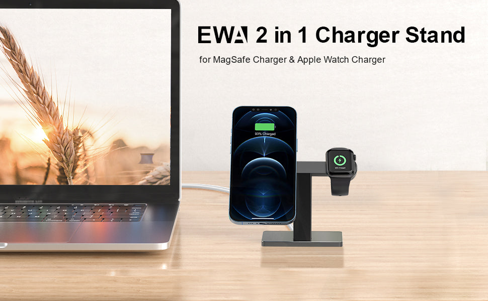 EWA 2 in1 for MagSafe Charging Stand Aluminum Alloy MagSafe Desktop Stand Holder Dock,Compatible with MagSafe Charger for iPhone