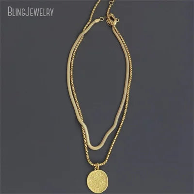 10pcs Waterproof Stainless Steel Box Chain Jewelry Lucky Six Pence U.K Elizabeth Coin Gold Color Women Medallion Necklace Tiki