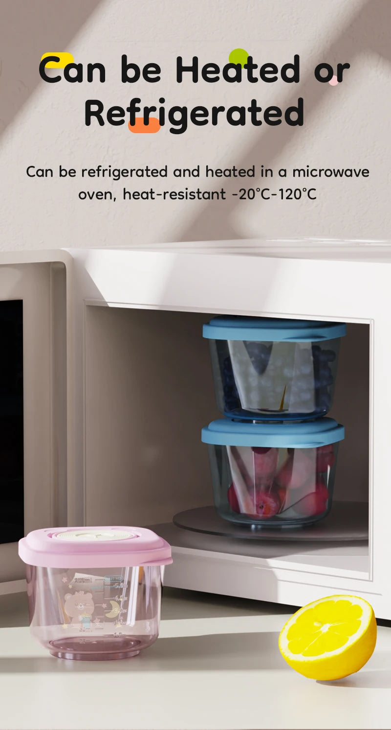 4pcs 150ml Cartoon Baby Food Containers Safe PP Material Heated And Refrigerated Feeding Boxes with Measurement Scale Lines
