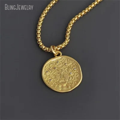 10pcs Waterproof Stainless Steel Box Chain Jewelry Lucky Six Pence U.K Elizabeth Coin Gold Color Women Medallion Necklace Tiki