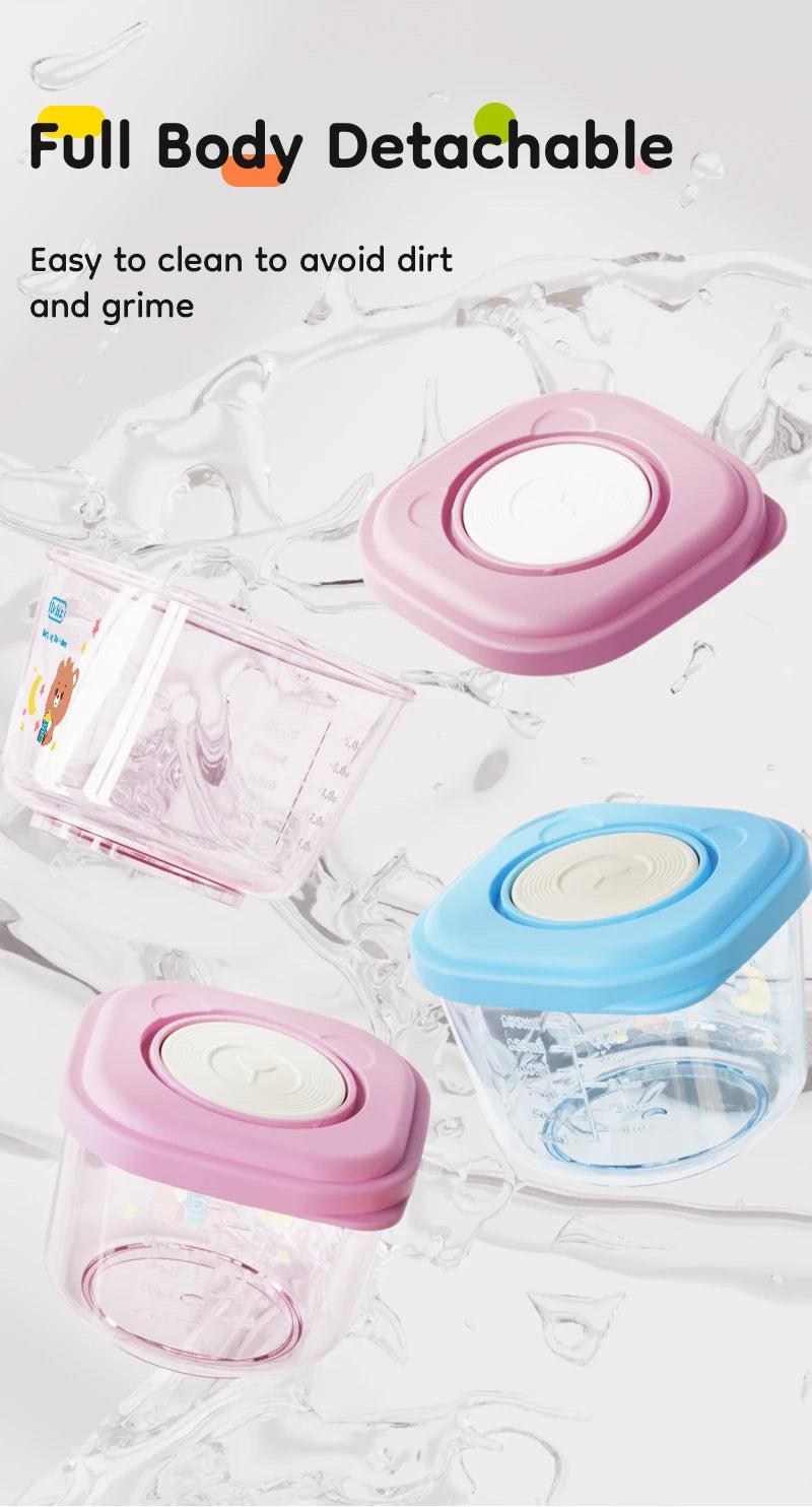 4pcs 150ml Cartoon Baby Food Containers Safe PP Material Heated And Refrigerated Feeding Boxes with Measurement Scale Lines
