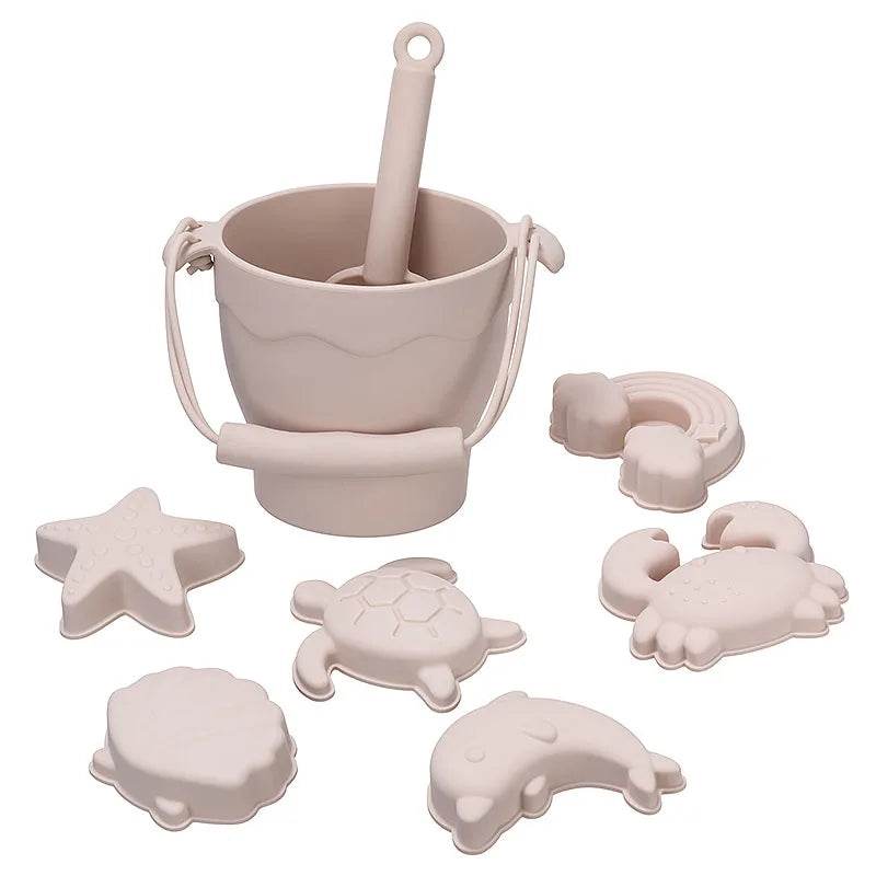 TYRY.HU 8pcs/set Children Toys Silicone Beach Toy Set with Bucket and Six Accessories Fun Outdoor Play Sand for Kids - AIAZ