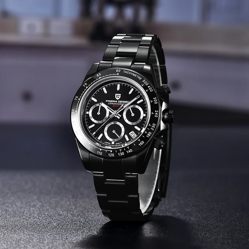 PAGANI DESIGN 2025 New Black Mens Watches Brand Luxury Quartz Watch For Men Chronograph Sports Waterproof Luminous Reloj Hombre