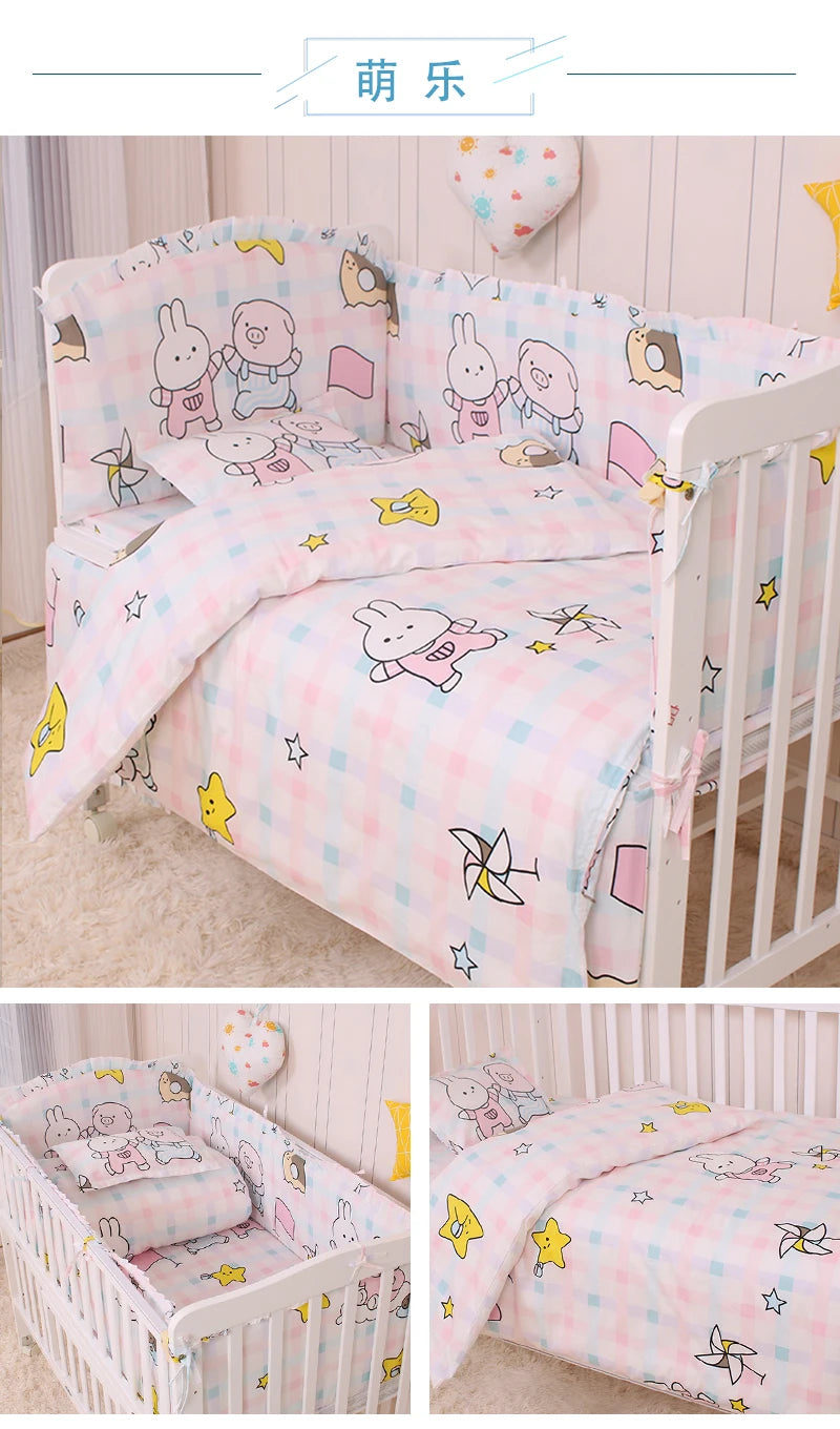 6/9pcs Elephant Baby Bedding Set Cotton Bedroom Decor Baby Girl Boy Crib Bed Linens Bed Bumper 120*60/120*70cm