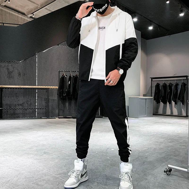 2025 Men Tracksuit Casual Joggers Hooded Sportswear Jackets And Pants 2 Piece Sets Hip Hop Running Sports Suit - AIAZ