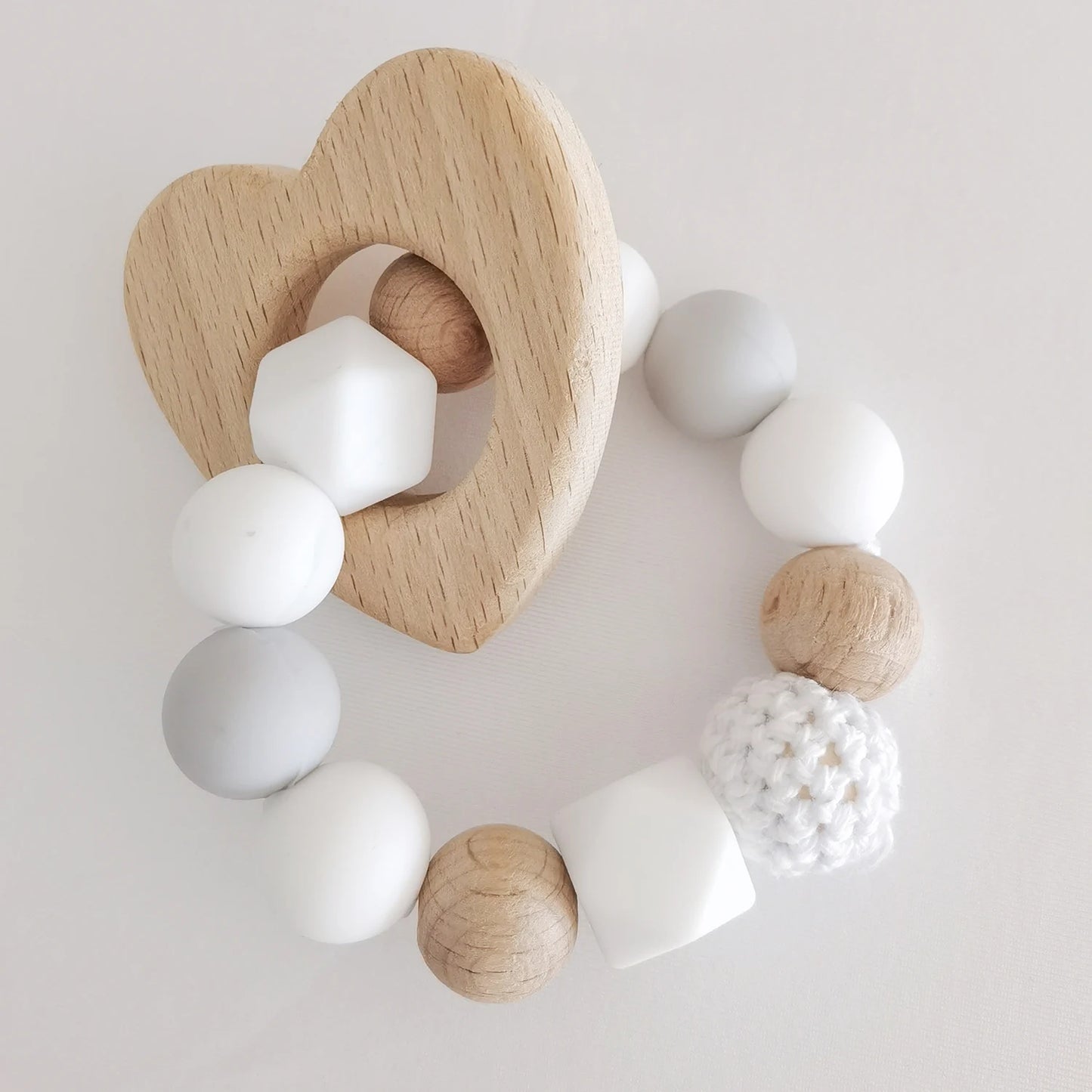 Baby Teether Bracelet Crochet Wood Crafts Engraved Bead Food Grade Silicone Beads Wood Animal Pendant Teething Toys For Rattle