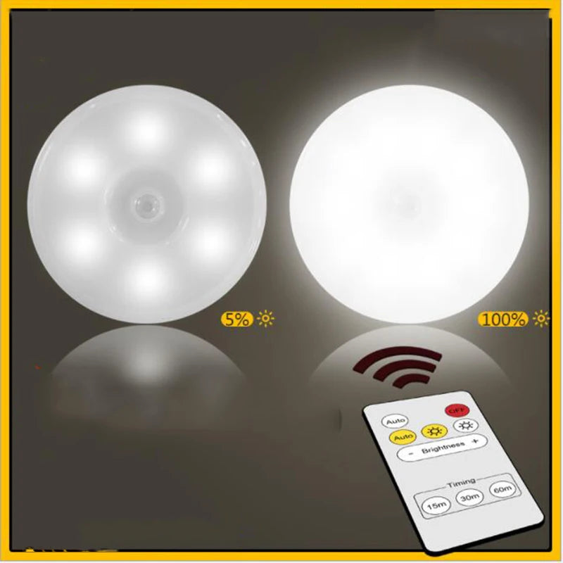 Magnetic Wireless Under Cabinet Kitchen Light USB Rechargeable Pir Motion Sensor Night Lamp with Remote Control for Bedroom Ward