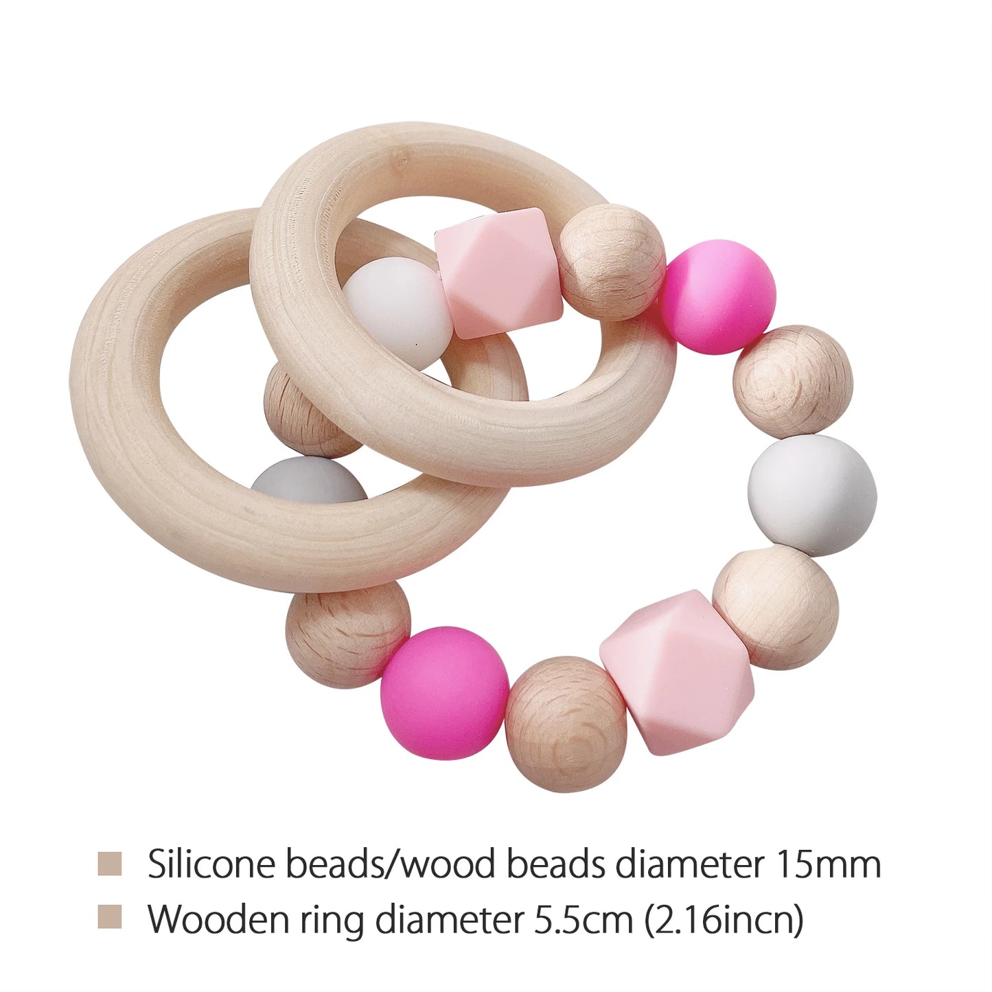 Baby Teether Bracelet Crochet Wood Crafts Engraved Bead Food Grade Silicone Beads Wood Animal Pendant Teething Toys For Rattle