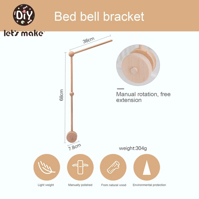 3pc/set Baby Wooden Bed Bell Bracket Mobile Hanging Rattles Toy Hanger Baby Crib Mobile Bed Bell Wood Toy Holder Arm Bracket