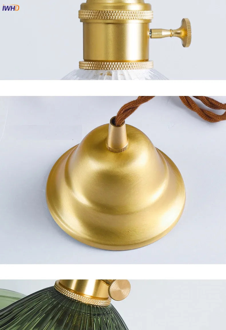 IWHD Nordic Style Simple LED Pendant Light Fixtures Bedroom Living Room Bar Colorful Glass Copper Hanging Lamp Lights Edison
