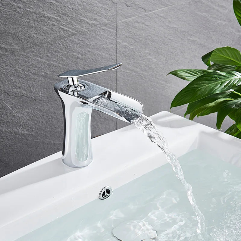 Basin Faucets Waterfall Bathroom Faucet Single handle Basin Mixer Tap Bath Antique Brass Faucet Sink Water Crane Silver Taps