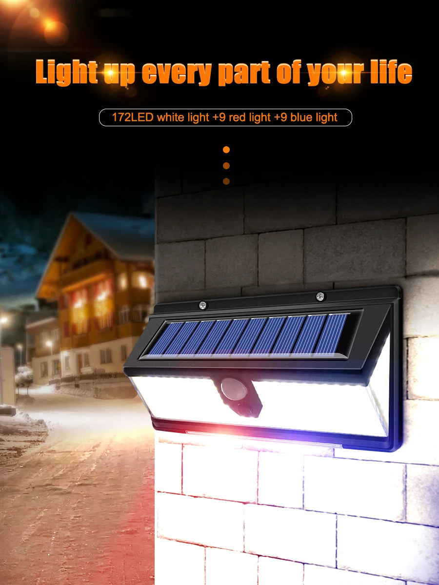 solar led light outdoor garden decoration 190led Lights With 4 working mode IP65 waterproof Solar Motion Sensor Wall Lamps