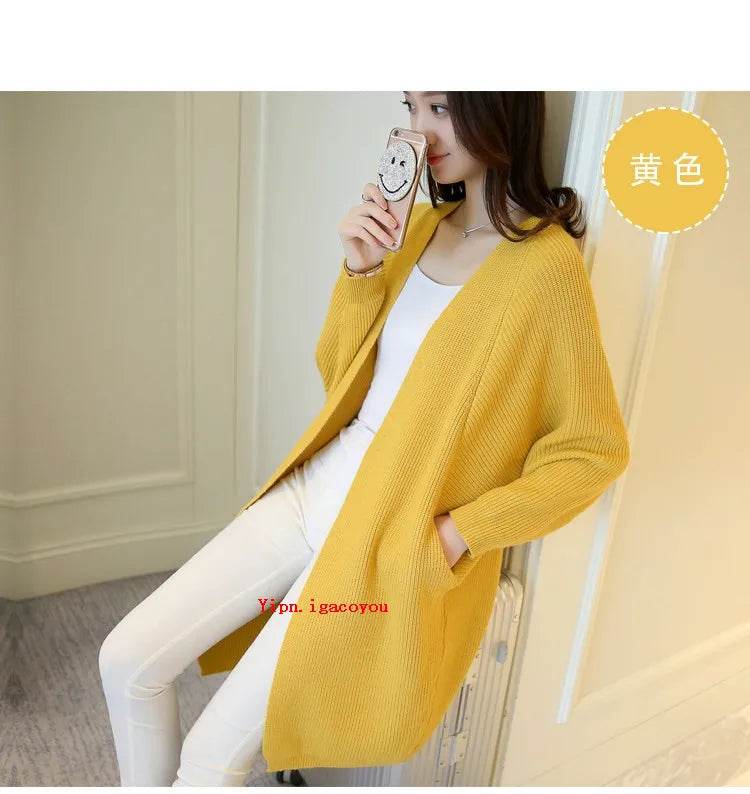 2023 Long Cardigan Women Sweater Autumn Winter Bat Sleeve Knitted Sweater Femme Jacket Loose Ladies Sweaters Cardigans New - AIAZ
