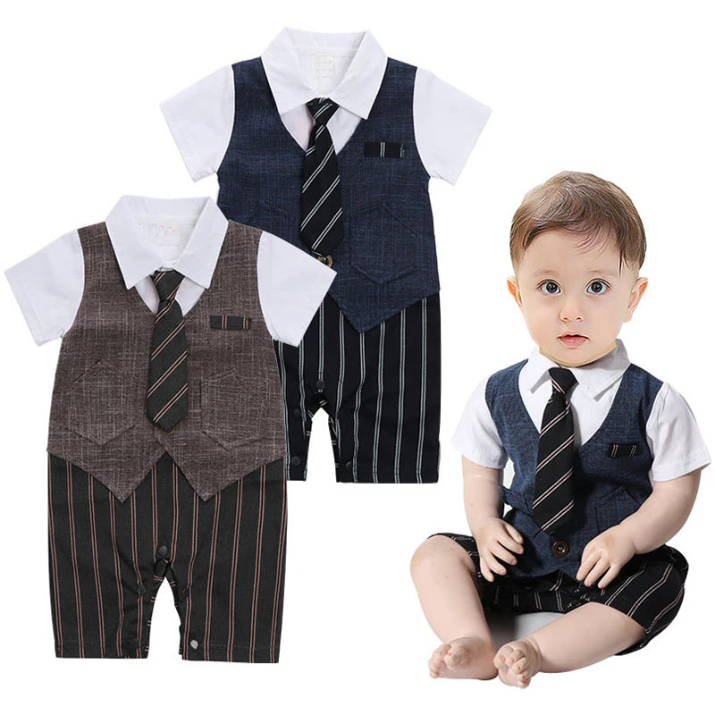 Boy Set Tie Clothes Newborn Romper with Hat Striped Overalls for Baby Clothes Gentleman Jumpsuit 3 6 9 12 18 24 Months
