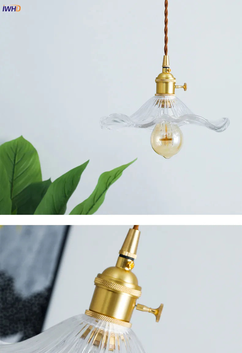 IWHD Nordic Style Simple LED Pendant Light Fixtures Bedroom Living Room Bar Colorful Glass Copper Hanging Lamp Lights Edison