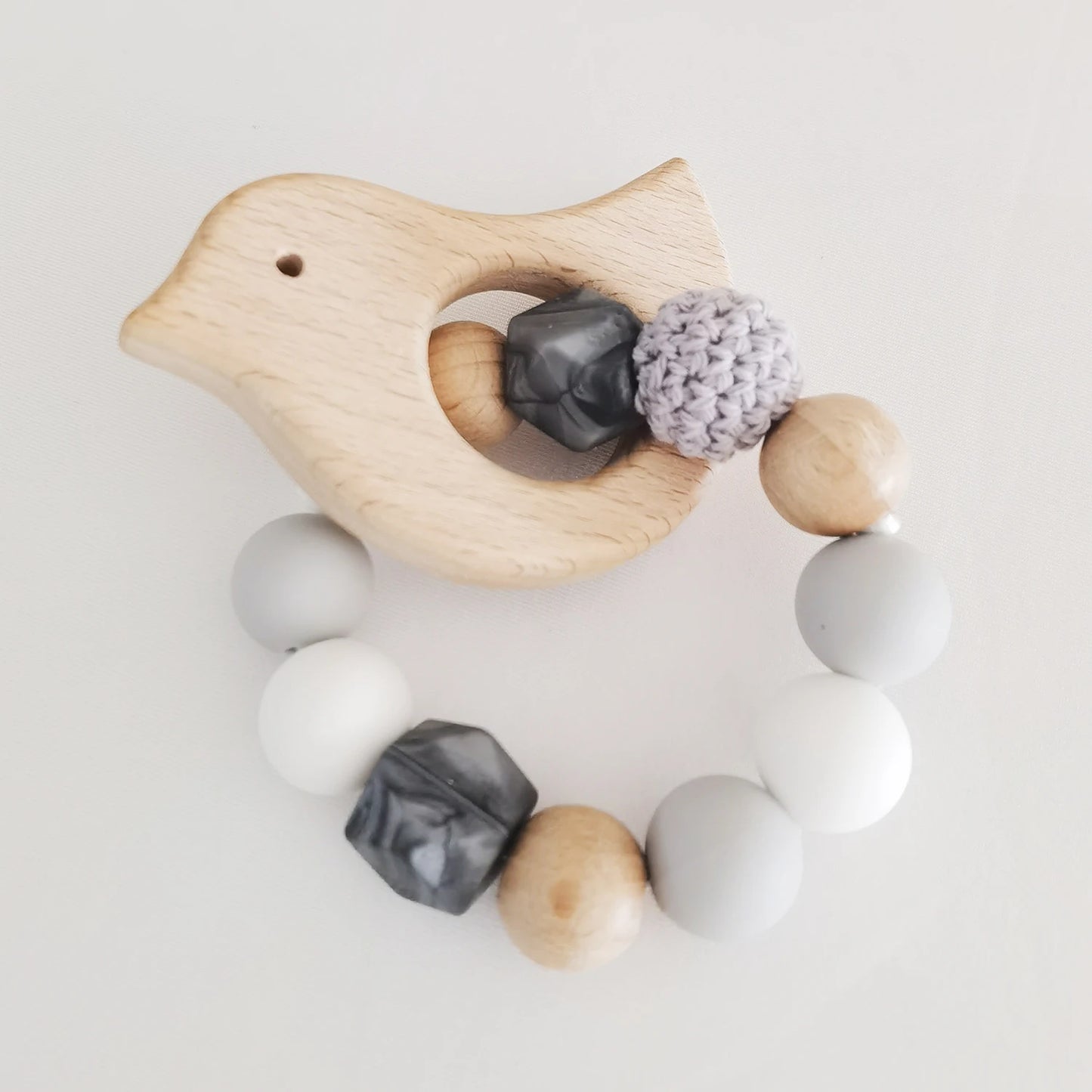 Baby Teether Bracelet Crochet Wood Crafts Engraved Bead Food Grade Silicone Beads Wood Animal Pendant Teething Toys For Rattle