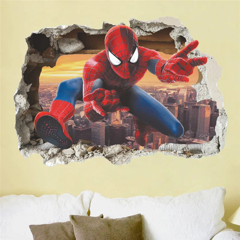 Cartoon Spider-Man Avenger Wall Stickers For Kids Room Decoration Home Bedroom PVC Decor Marvel Movie Mural Wall Art Decals