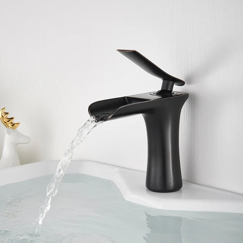 Basin Faucets Waterfall Bathroom Faucet Single handle Basin Mixer Tap Bath Antique Brass Faucet Sink Water Crane Silver Taps