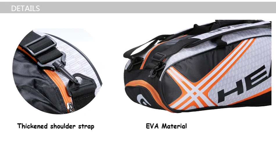 HEAD Tennis Rackets Bag Large Capacity 3-6 Pieces Tennis Backpack Badminton Gymbag Squash Racquet Bag With Separated Shoes Bag