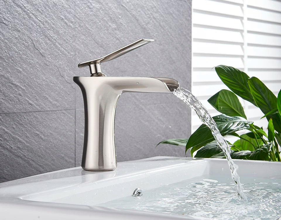 Basin Faucets Waterfall Bathroom Faucet Single handle Basin Mixer Tap Bath Antique Brass Faucet Sink Water Crane Silver Taps