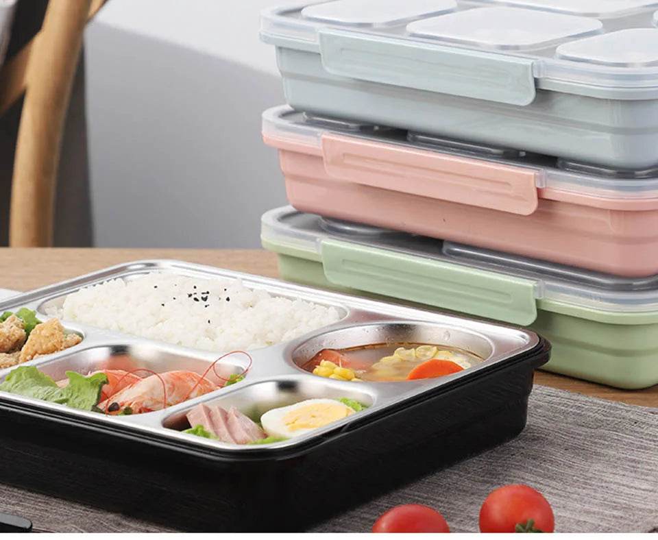 BOZZH Stainless Steel Lunch Box Bento Box For Kids 5 Microwave Plastic Food Container With Compartment Leak-Proof Food Box - AIAZ