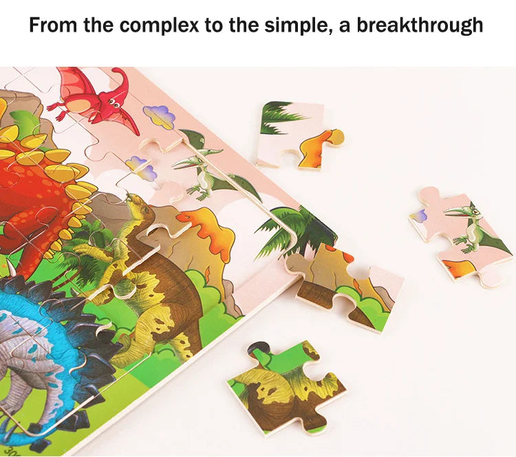 30Pieces Montessori Baby Toys Wooden 3d Puzzle Cartoon Animal Vehicle Cognition Wood Puzzle Learning Educational Toys for Kids
