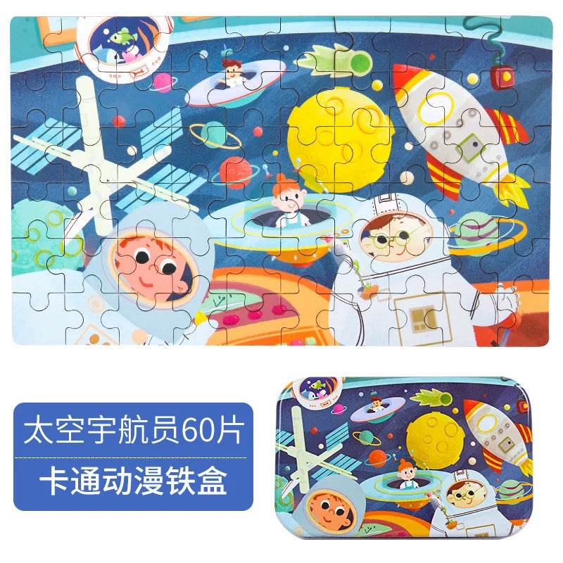 Hot New 60 Pieces Wooden Puzzle Toys for Children Cartoon Vehicle Animal Wood Jigsaw Baby Learning Educational Toy Kids Gift - AIAZ
