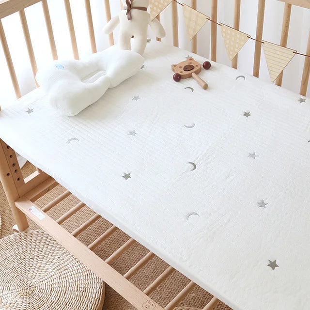 Korean Pure Cotton Quilted Baby Cot Crib Fitted Sheet Bear Cherry Loquat Embroidery Kids Infant Cradle Bed Sheets Mattress Cover