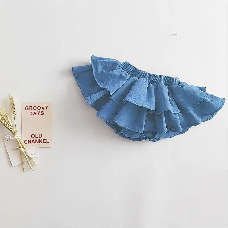 Double Layers Ruffles Lace Baby Skirt Pants Summer Cotton Linen Kids Pettiskirt Toddler Dancing Wedding Clothing Tutu Skirt