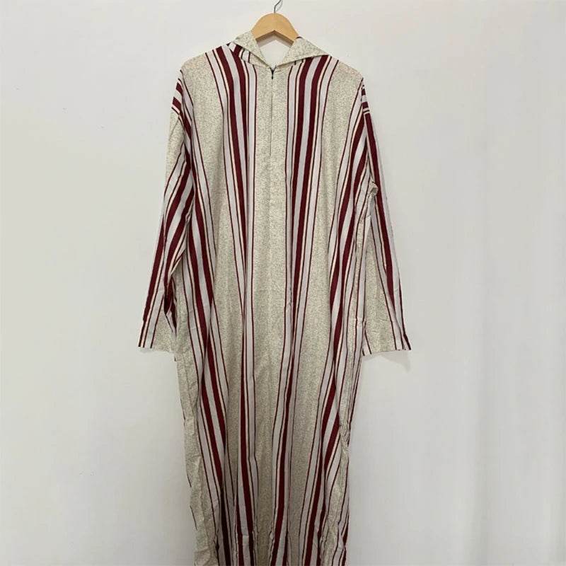 New Fashion Dubai Casual Kaftan Robe Stripes Muslim Dresses Abaya Shirt for Mens - AIAZ