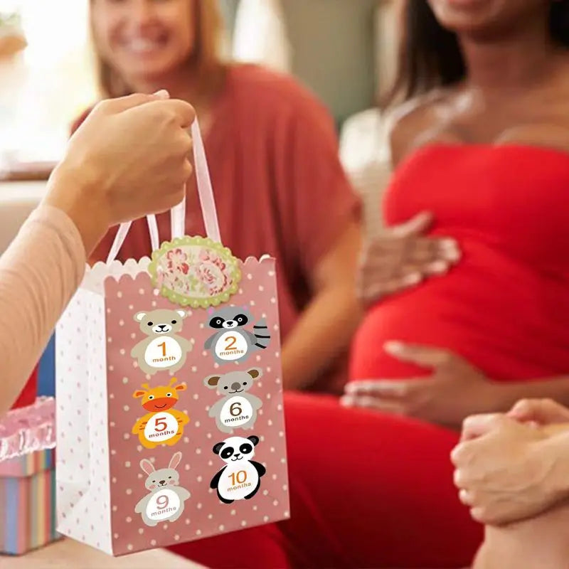 12 Sheets/set Cute Cartoon Animals Baby Monthly Milestone Stickers Belly Newborn Photography Props Pregnant Women Infant photo