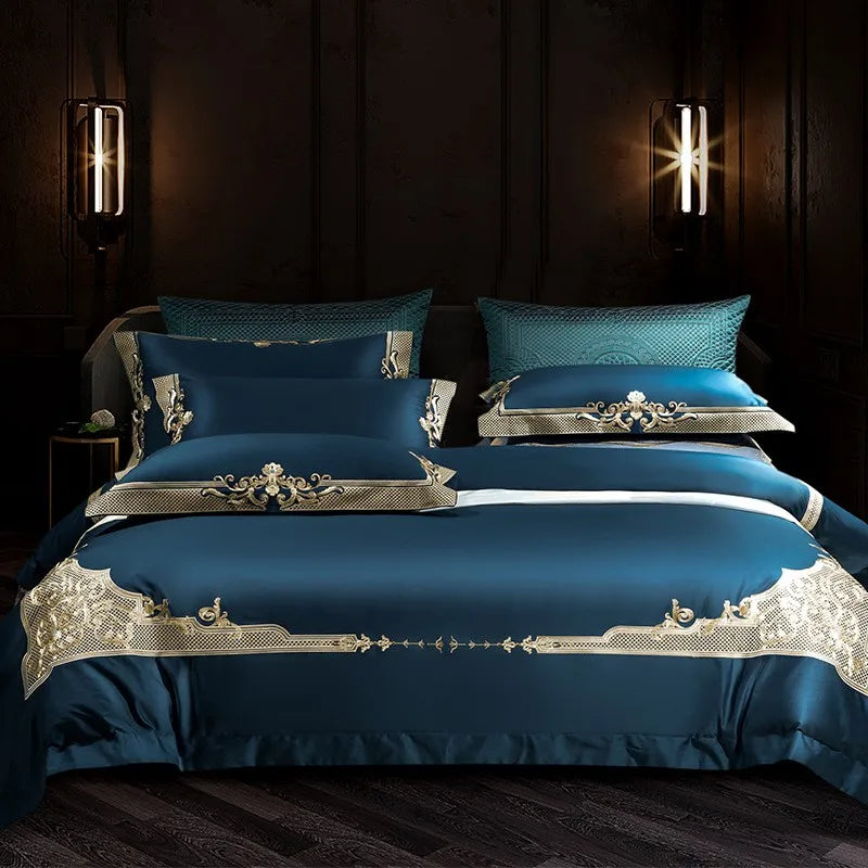 Premium High End Grey 1000TC Egyptian Cotton Soft Bedding set Chic Embroidery Queen King 4/6Pcs Duvet Cover Bed Sheet Pillowcase