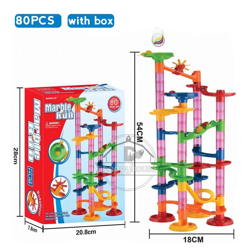 Marble Run Race Track Building Blocks Kids 3D Maze Ball Roll Toy DIY Marble Run Race Coaster Set 80/105/109/133pc Christmas Gift - AIAZ