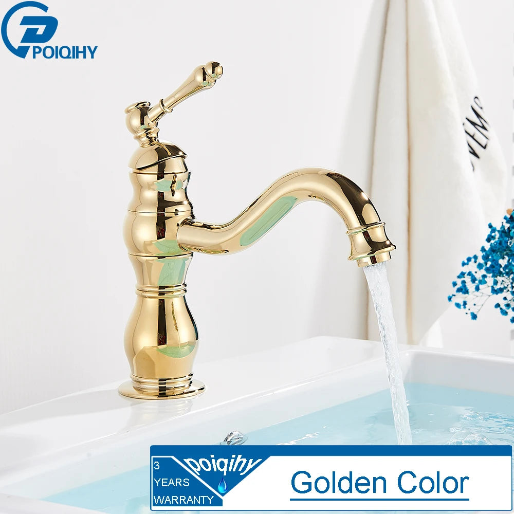 POIQIHY Antique Brass Basin Vessel Sink Faucet Deck Mounted One Hole Cold Hot Water Cold Hot Mixer Tap Bathroom Faucet 1 Hole