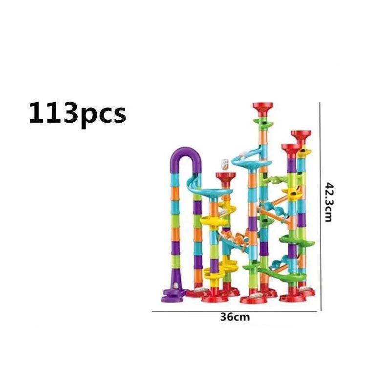 Marble Run Race Track Building Blocks Kids 3D Maze Ball Roll Toy DIY Marble Run Race Coaster Set 80/105/109/133pc Christmas Gift - AIAZ