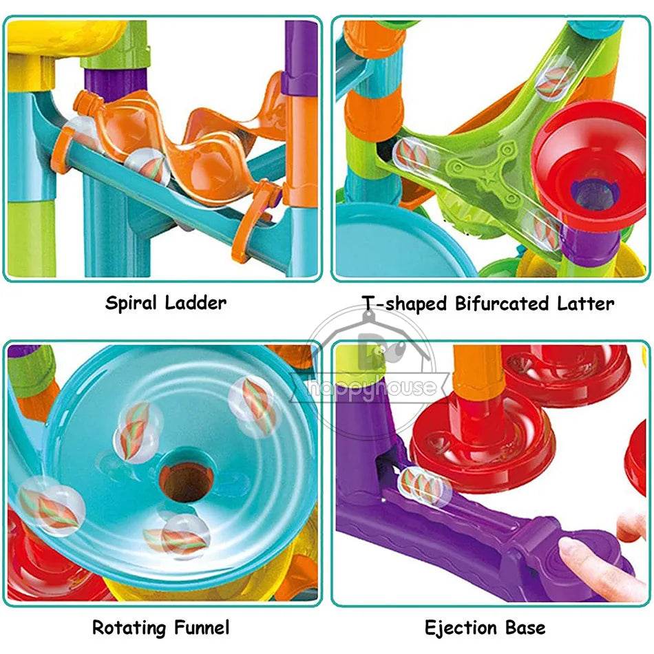 Marble Run Race Track Building Blocks Kids 3D Maze Ball Roll Toy DIY Marble Run Race Coaster Set 80/105/109/133pc Christmas Gift - AIAZ