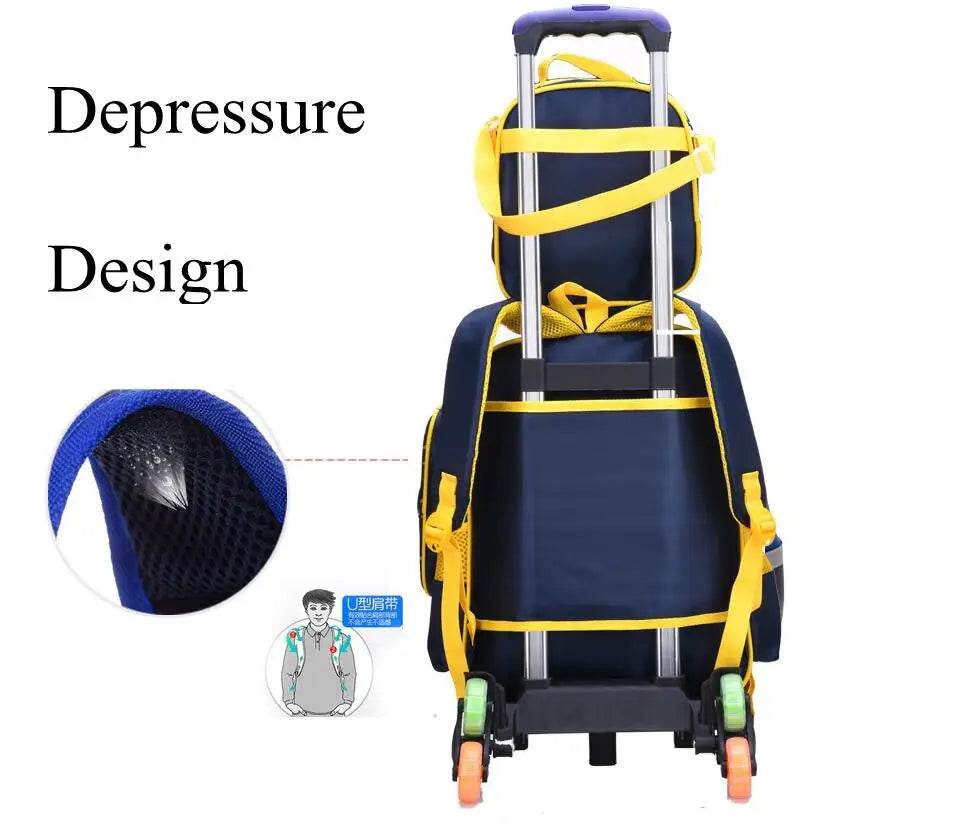School Troilley Bag Set for boys School Trolley Backpack Set Lunch Bag School Wheeled Backpack for boys School Bookbag Rucksacks - AIAZ