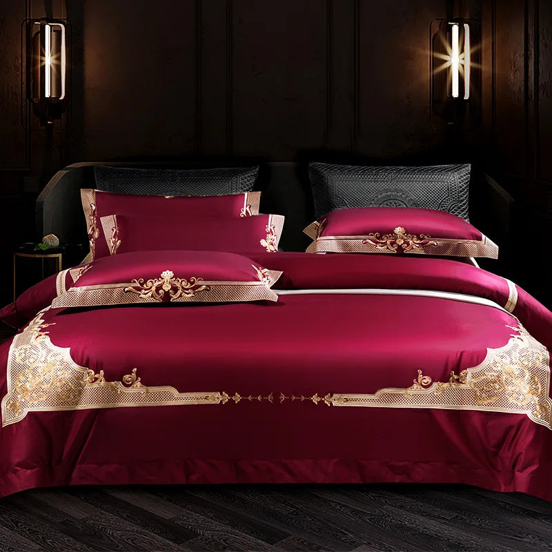Premium High End Grey 1000TC Egyptian Cotton Soft Bedding set Chic Embroidery Queen King 4/6Pcs Duvet Cover Bed Sheet Pillowcase