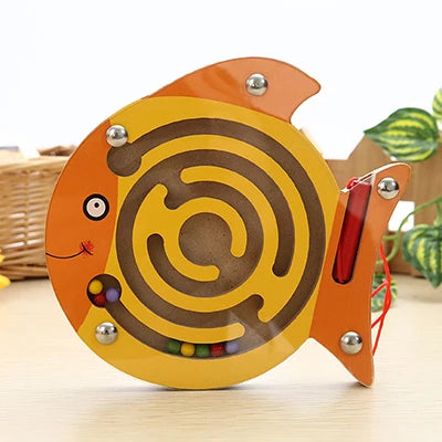 Kids Magnetic Maze Toy Mini Wooden Interactive Maze Pen Driving Beads Maze Puzzle Board Game Eduactional Toys for Toddlers Baby