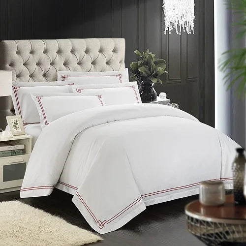 100% Cotton White Embroidered Bedding sets 4/6Pieces White Hotel Bedsheet set Duvet cover Pillow shams Double King Queen size