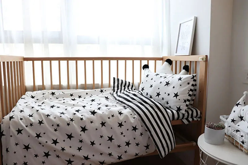 Baby Bedding Set Nordic Striped Star Crib Bedding Set With Bumper Cotton Soft Baby Bed Linen Items For Newborns Nursery Decor