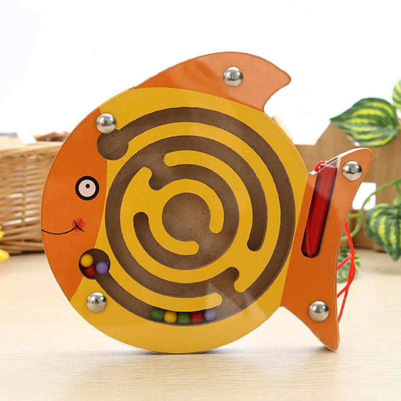 Kids Magnetic Maze Toy Mini Wooden Interactive Maze Pen Driving Beads Maze Puzzle Board Game Eduactional Toys for Toddlers Baby