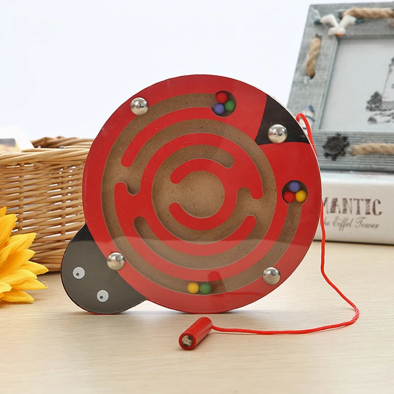Kids Magnetic Maze Toy Mini Wooden Interactive Maze Pen Driving Beads Maze Puzzle Board Game Eduactional Toys for Toddlers Baby