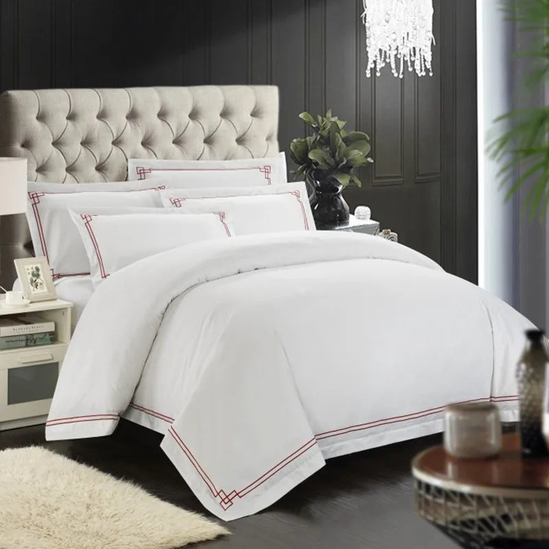 100% Cotton White Embroidered Bedding sets 4/6Pieces White Hotel Bedsheet set Duvet cover Pillow shams Double King Queen size