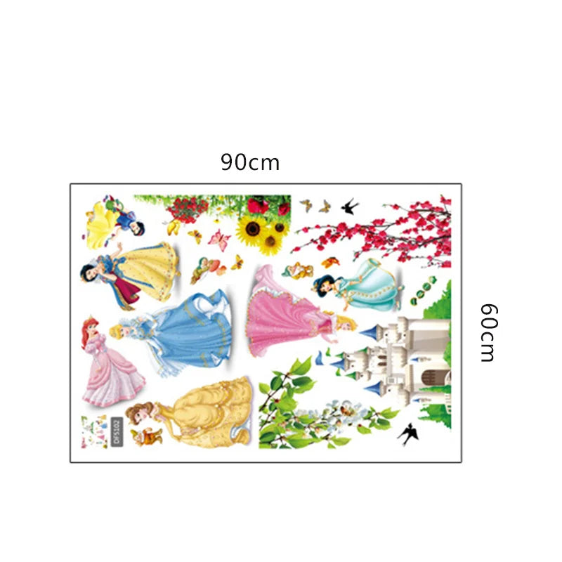 lovely castle Princess Wall Stickers For Kids Room Height Measure fairy tale Cartoon DIY Decoration Girl's Room Decoration gift