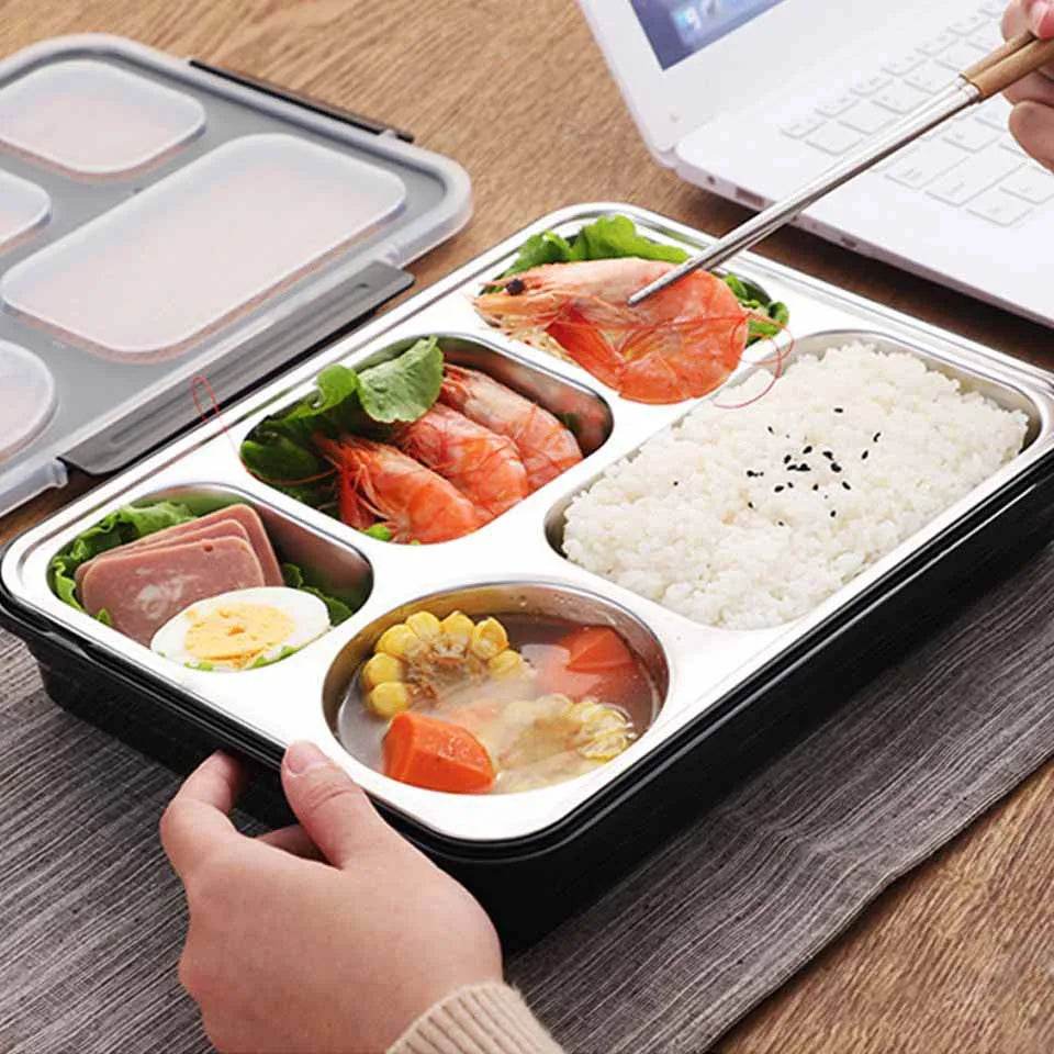 BOZZH Stainless Steel Lunch Box Bento Box For Kids 5 Microwave Plastic Food Container With Compartment Leak-Proof Food Box - AIAZ
