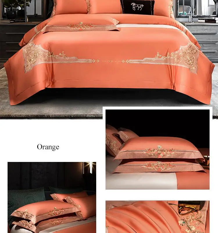 Premium High End Grey 1000TC Egyptian Cotton Soft Bedding set Chic Embroidery Queen King 4/6Pcs Duvet Cover Bed Sheet Pillowcase
