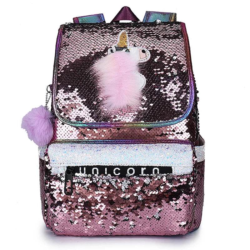 3pcs/set Sequins Unicorn Backpack Fashion Girl Glitter School Book Bag Girls Cute Hologram Laser PU Leather Travel Backpacks - AIAZ