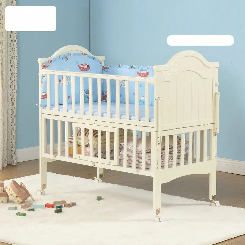 6 in 1 Convertible Crib and Changer, Multifunctional Pine Wood Baby Bed, 115*67*104CM, Newborn Cradle Cot