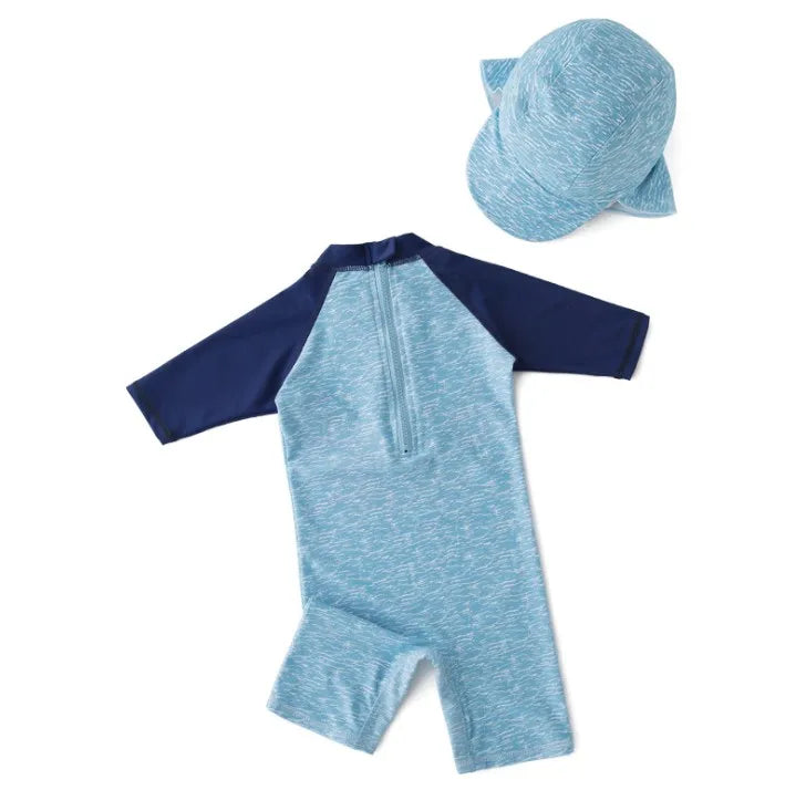 Baby Boy Swimsuit/Kids Conjoined Swimwear with Swimming Cap/Crab Pattern Beach Sunscreen Surfing Swimsuit 3207